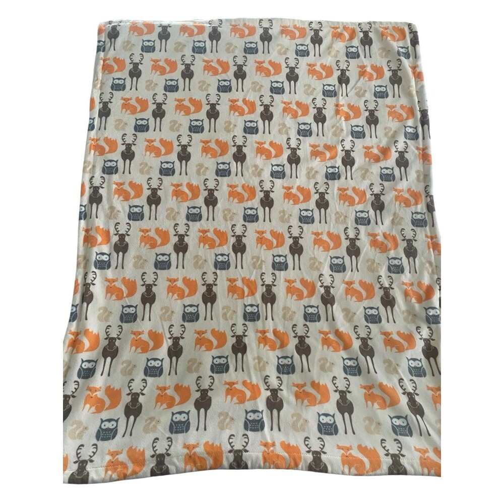 HB Hudson Baby Blanket/Lovey Beige Woodland Animals Fox Deer Squirrel Owl 30x40